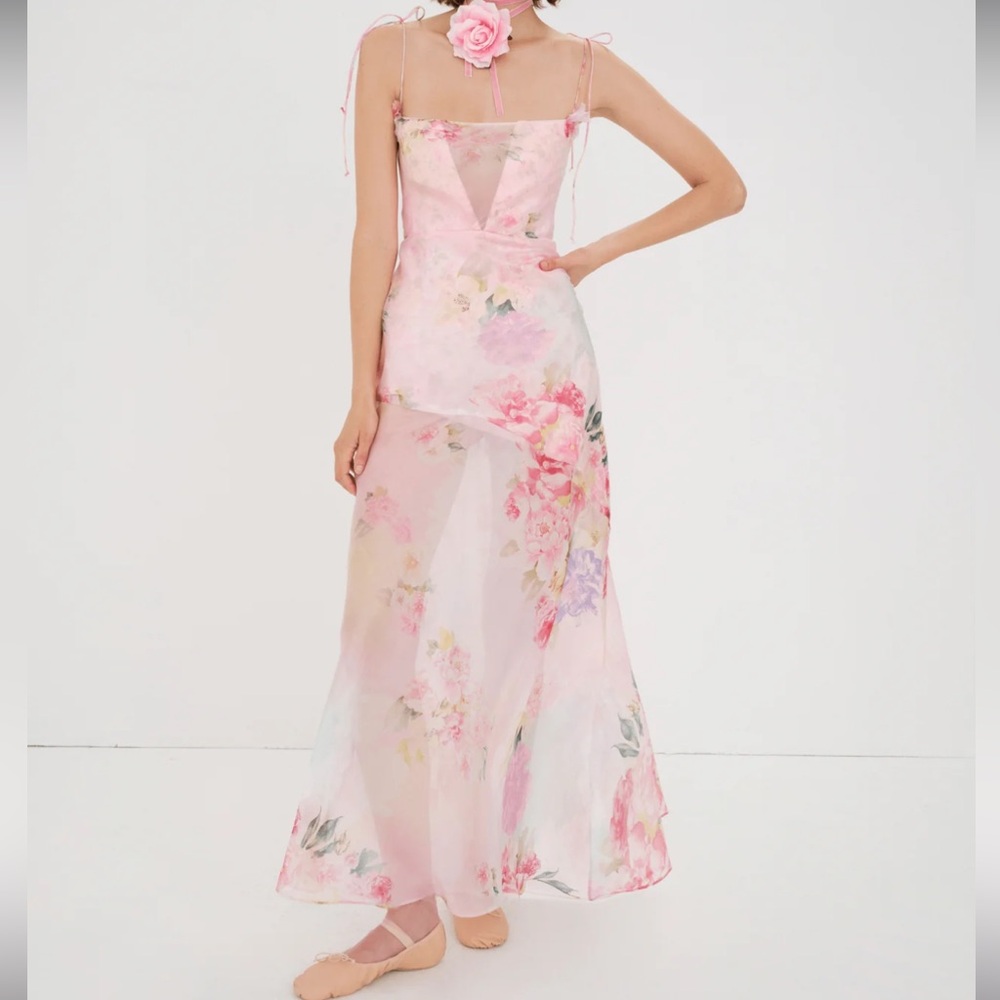For Love And Lemons Pink Floral Maxi Dress